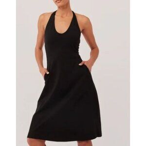 Pact Organic Cotton Fit And Flare Halter Dress Size Medium Tie Neck Black